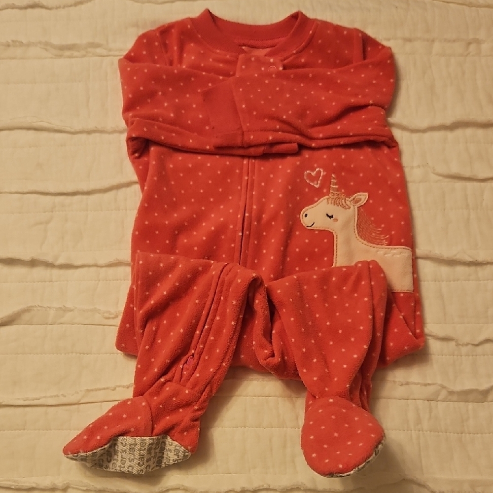 Carter's Pink and White Footie One Piece with Giraffe Design